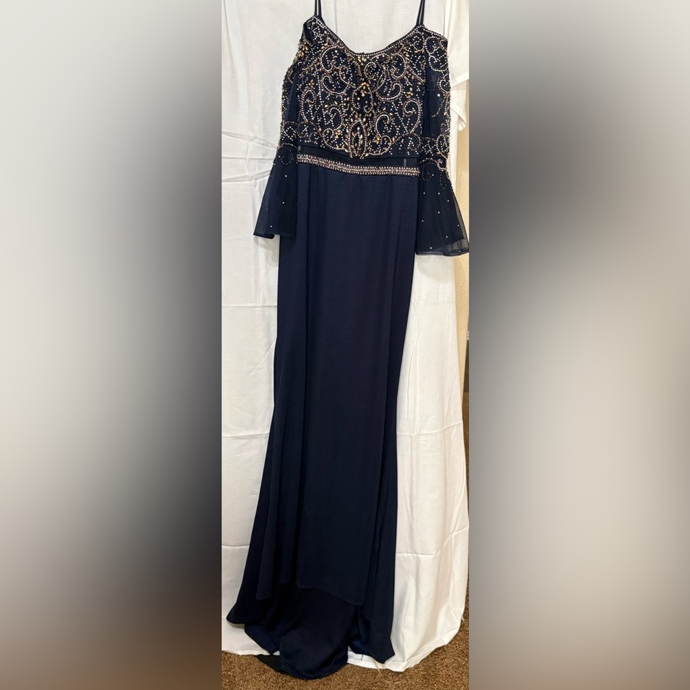 Navy Blue Embellished Long Sleeve Dress